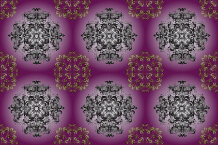 Vintage design element in Eastern style. Traditional arabic decor on pleasant colors. Golden ornate illustration for wallpaper. Ornamental lace tracery. Raster seamless pattern with floral ornament.の写真素材