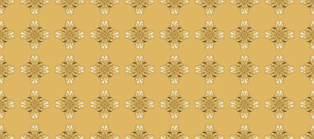 Gold floral ornament in baroque style. Damask seamless repeating pattern. Antique golden repeatable...