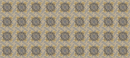 Golden ornate illustration for wallpaper. Traditional arabic decor on pleasant colors. Ornamental lace tracery. Vintage design element in Eastern style. Raster seamless pattern with floral ornament.の写真素材