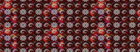 Floral sketch pattern with watercolor flowers. In asian textile style on brown and black colors. Raster illustration.の写真素材