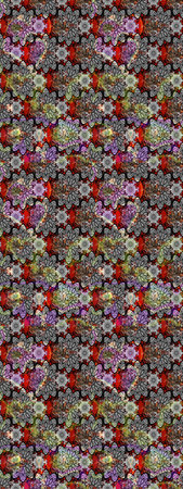Flowers on gray colors. In Asian textile style. Raster illustration. Raster illustration. Sketch...