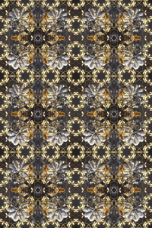Golden seamless pattern on gray, brown and beige colors with golden elements. Seamless vintage...