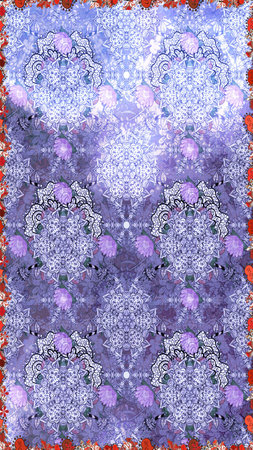 Flowers of the valley on violet and neutral colors. Illustration of floral seamless pattern.