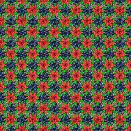 Seamless Floral Pattern in Raster illustration. Flowers on green, blue and pink colors in watercolor style.の写真素材
