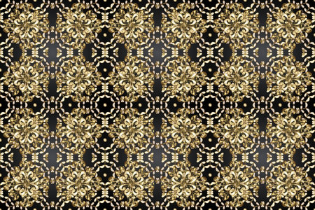 Gold template. Floral classic texture. Raster illustration. Seamless pattern golden elements. Royal...