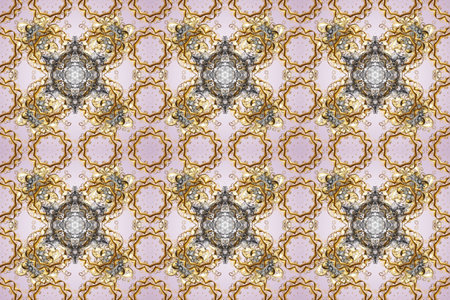 Raster traditional orient ornament. Golden pattern on neutral, beige and brown colors with golden elements. Seamless classic golden pattern.の写真素材