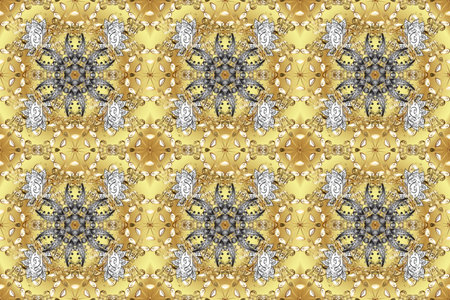 Seamless oriental ornament in the style of baroque. Traditional classic golden raster pattern on yellow, neutral and beige colors with golden elements.の写真素材