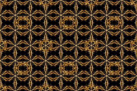 Classic raster golden seamless pattern. Seamless pattern on black, brown and beige colors with...