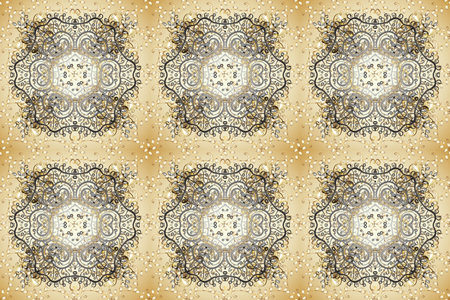 Vintage seamless pattern on a beige and neutral colors with golden elements.の写真素材