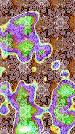 Flowers on neutral and brown colors. Raster illustration. Abstract sketch pattern with hand drawing...