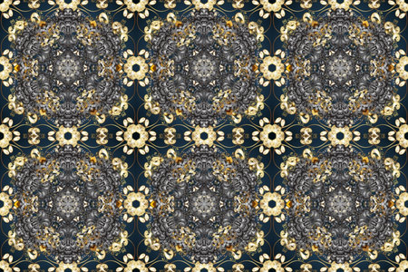 Traditional oriental ornament. Seamless pattern on gray, blue and beige colors with golden elements....