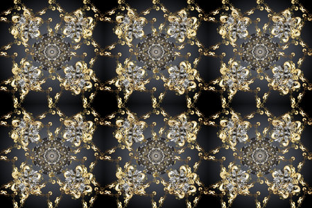 Flat hand drawn vintage collection. Backdrop, fabric, gold wallpaper. Golden pattern on gray, brown...