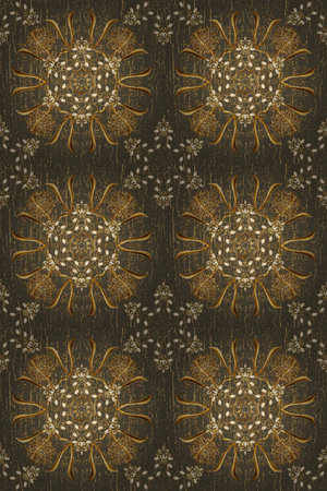 Seamless golden texture curls. Seamless pattern on blue, black color with golden elements. Openwork...