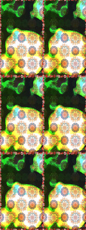 Sketch Floral Pattern in Raster illustration. Flowers on gray and green colors.