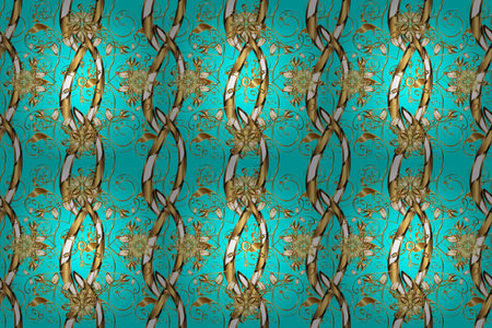 Golden elements on black and brown colors. Seamless oriental ornament in the style of baroque....