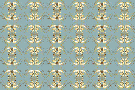 Vector illustration. Decorative symmetry arabesque. Gold on neutral and beige colors. Seamless...