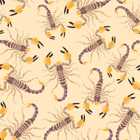 Seamless yellow pattern with scorpionのイラスト素材