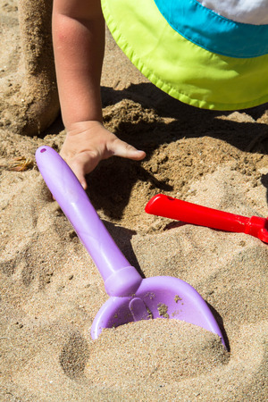 child playing on the beachの写真素材