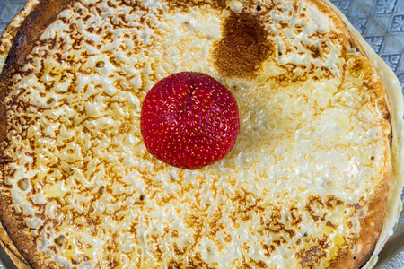 pancakes with strawberries and jamの写真素材