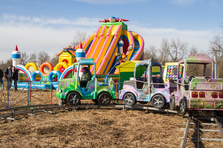 Russia. St. Petersburg. 3 April 2016. Attractions, exhibition, entertainment, joy, trampolineのeditorial素材