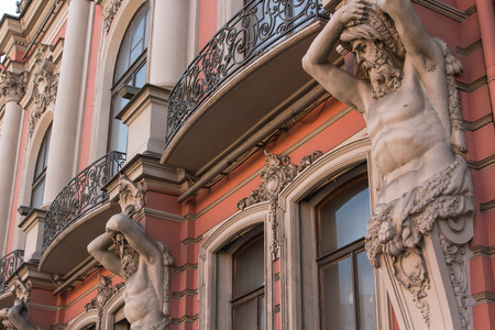 Russia. St. Petersburg. 10 May 2016. The Nevsky Prospect. The house with the Atlanteans.のeditorial素材