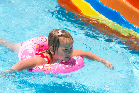 June 25, 2017. Tunisia. Children bathe in the pool, in the water parkのeditorial素材