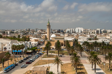 June 25, 2017. Tunisia. Hammamet. Area and mosque.のeditorial素材