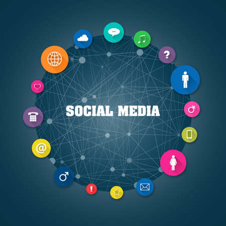 Concept Social Media. Different social icons on a blue background. Social Media background.の写真素材
