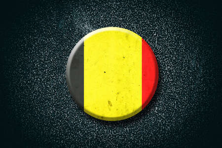 Belgium flag. Round badge, on a dark background. Signs and Symbols. Flags.3D illustration.の写真素材