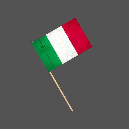 Italy grunge flag on a stick. Isolated on a gray background. Design element. Signs and Symbols. Flags.の写真素材