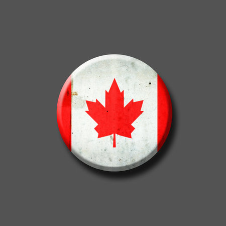 Canada flag. Round badge. Isolated on a gray background. 3D illustration. Signs and Symbols. Flags.の写真素材