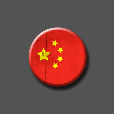 China flag. Round badge. Isolated on a gray background. 3D illustration. Signs and Symbols. Flags.の写真素材