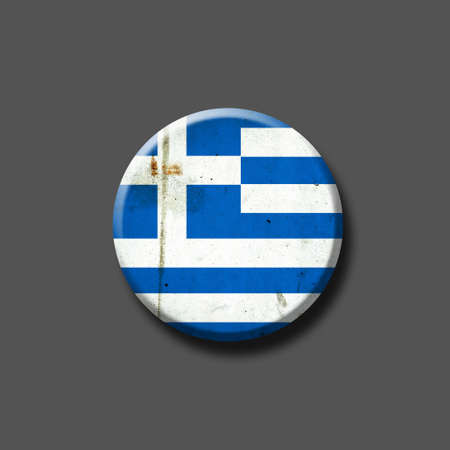 Greece flag. Round badge. Isolated on a gray background. 3D illustration. Signs and Symbols. Flags.の写真素材