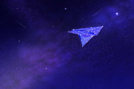 Paper plane in the starry cosmic sky. Space backgroundの写真素材