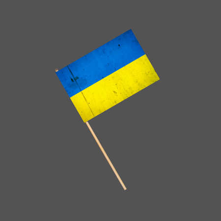 Ukraine grunge flag on a stick. Isolated on a gray background. Design element. Signs and Symbols. Flags.の写真素材