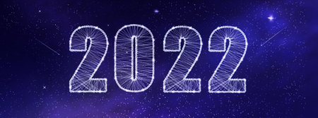 2022, numbers in the cosmic sky. New year concept. New Year 2022. New Year's banner. Festive background.の写真素材