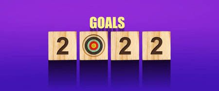 2022 Goals. Number on wooden blocks. Concept of goals for the new year 2022. Business. Lifestyle.の写真素材