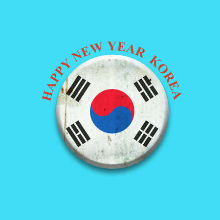 Happy New Year Korea. Korea, round badge on a light blue background. Isolated.3D illustration. Festive background.の写真素材