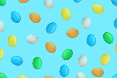 Easter background with colorful eggs on a blue background. Backgrounds Textures.の写真素材