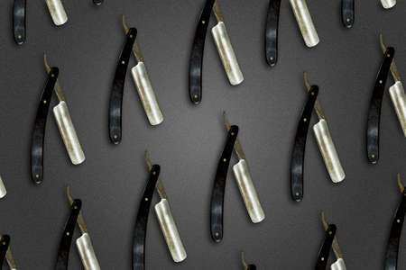 Barbershop background. Shaving razors on a dark background. Beauty and fashion background. Background.の写真素材