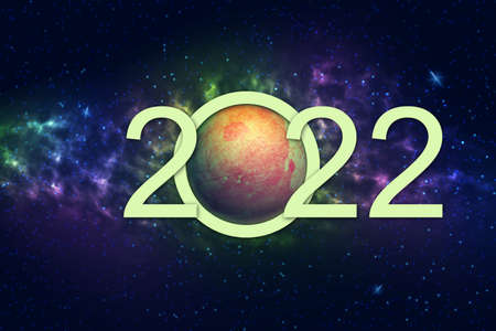2022 in the Space sky. Planet. New Year concept. Abstract background with stars and nebulae....