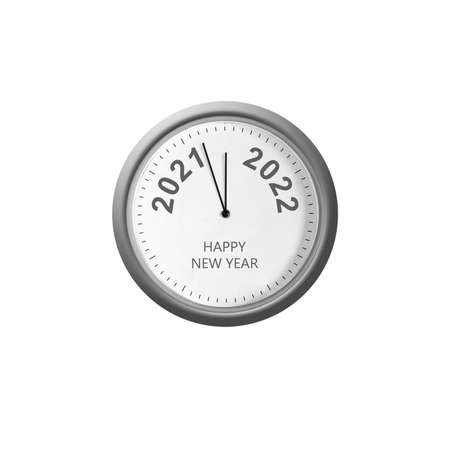 Clock with numbers 2021, 2022. Isolated on white background. New Year concept. Design element.