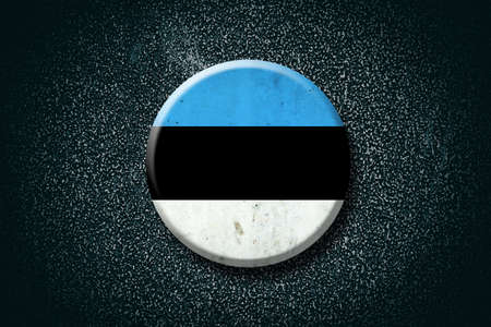 Estonia flag. Round badge, on a dark background. Signs and Symbols. Flags.3D illustration.の写真素材