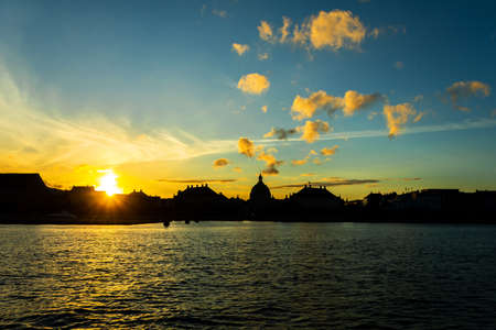 City of Copenhagen. Beautiful silhouettes of historical buildings at sunset. Denmark. European architecture. Architecture.の写真素材