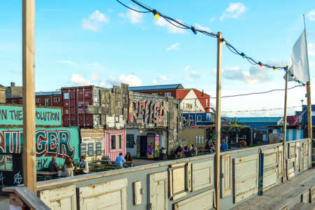Copenhagen. Denmark. 12. September. 2021. Reffen Street Food Market. Beautiful street cafes. Landmarks of Copenhagen Denmark Recreation Travelのeditorial素材