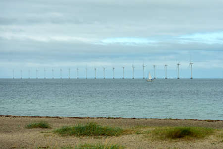 Wind turbines in the Baltic Sea. Copenhagen. Denmark. Ecological energy. Modern technologies.の写真素材