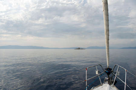 View from the yacht on the sea in the warm, clear summer dayの写真素材