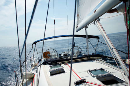 View from the yacht on the sea in the warm, clear summer dayの写真素材