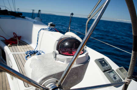 View from the yacht on the sea in the warm, clear summer dayの写真素材