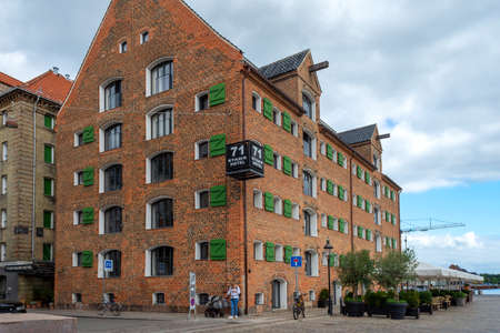 Copenhagen. Denmark. 14. September. 2021. Beautiful brick building, 71 Nyhavn Hotel, on Nyhavn...